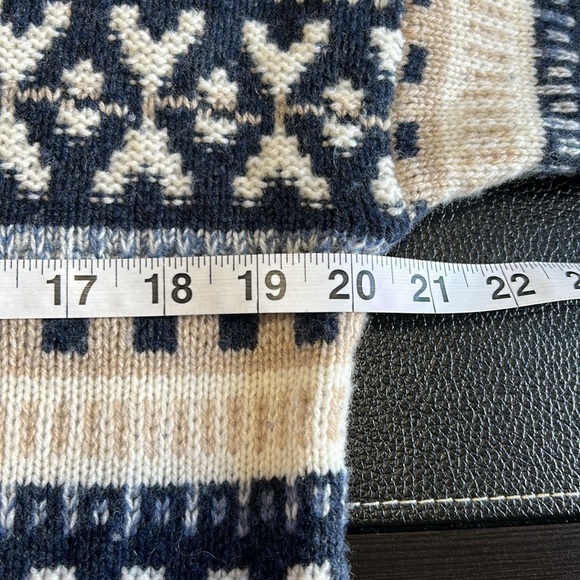 MADEWELL Forrest Fair Isle Wool V-Neck Sweater Blue Tan Cream Sz XS - Picture 12 of 14